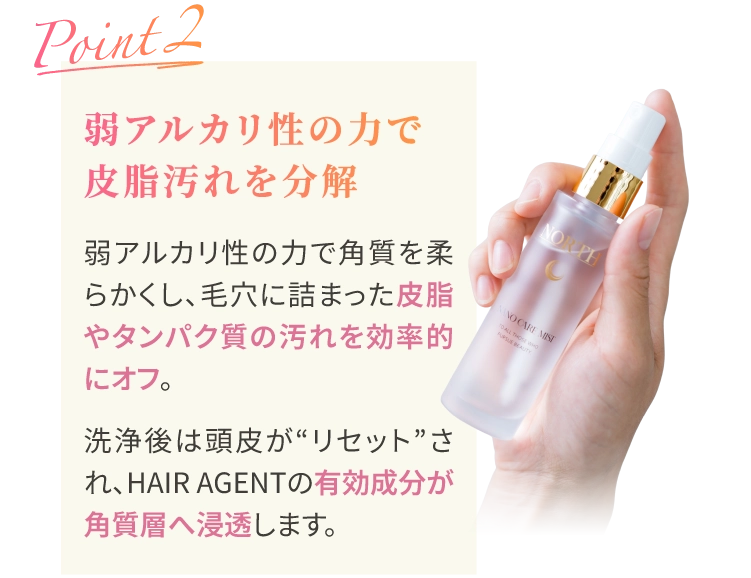 弱アルカリ性の力で皮脂汚れを分解