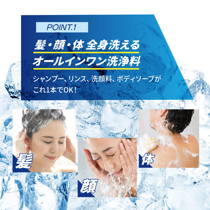 商品特徴POINT.1：髪・顔・体 全身洗える、オールインワン洗浄料