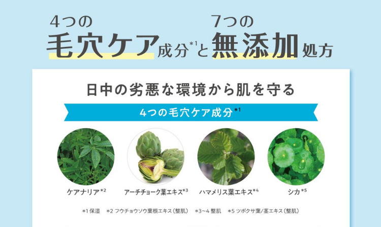 ４つの毛穴ケア成分と７つの無添加処方