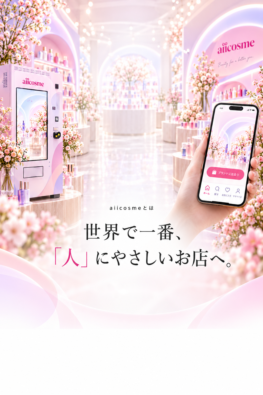 aiicosmeの店舗、AIICO自販機、オンラインショップのイメージ