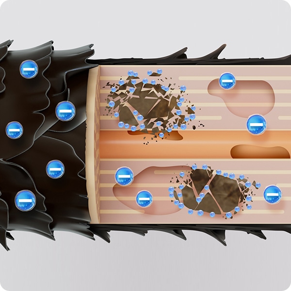 髪全体がクリーンで、マイナス帯電した状態