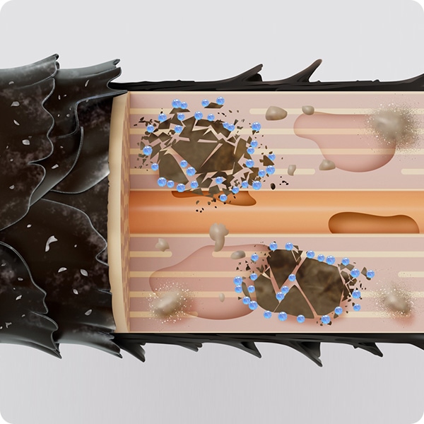不要な汚れのみを選択的に除去している様子
