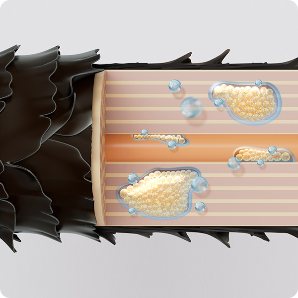 インバストリートメントで満たされた髪の状態