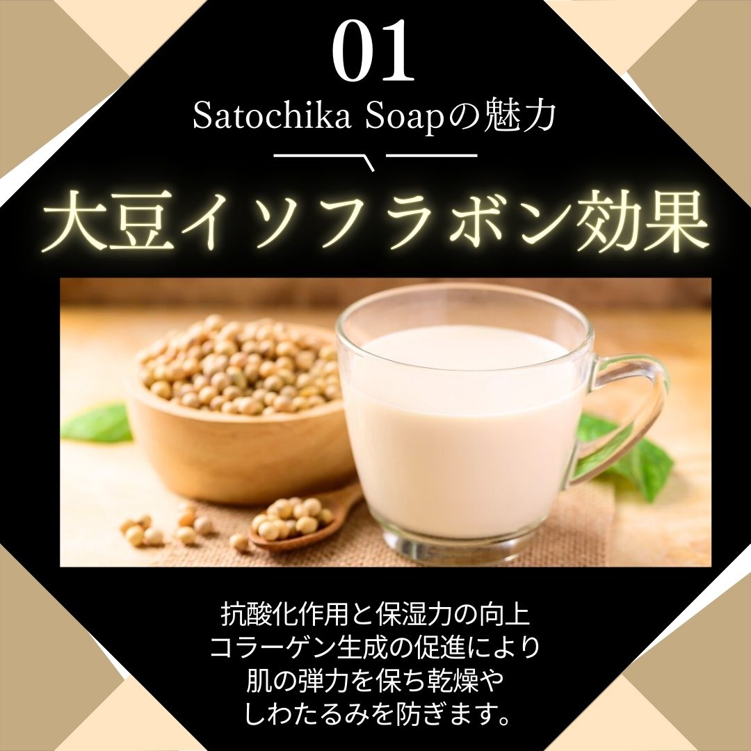 Satochika Soap「大豆」ギフトセット大豆2個＋プレミアム4重ネットギフトBOX