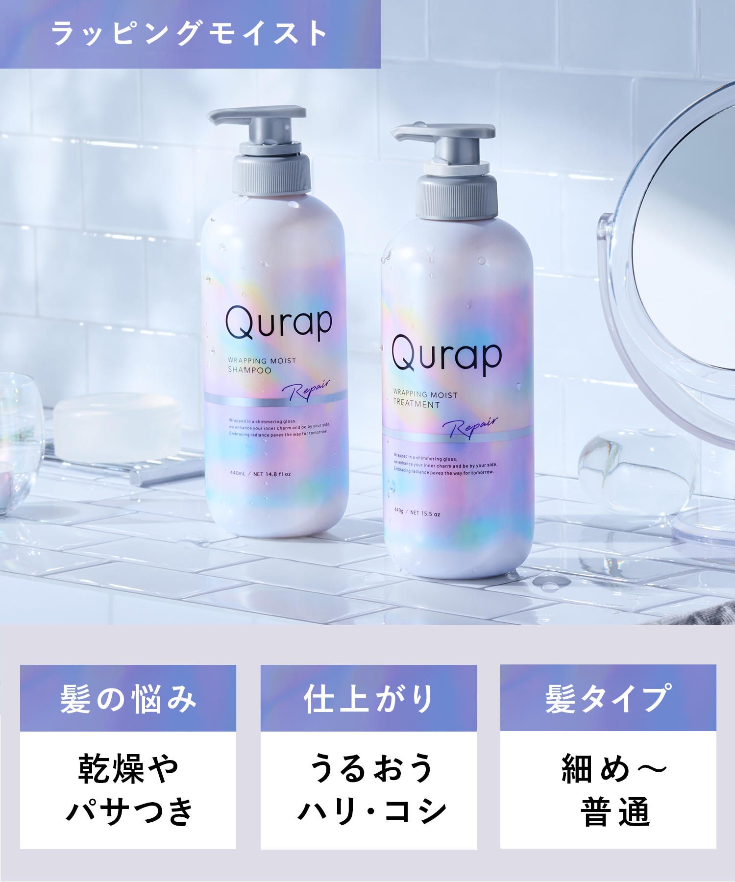 Qurap キュラップ ラッピングモイストシャンプー・トリートメント ３倍大容量詰替