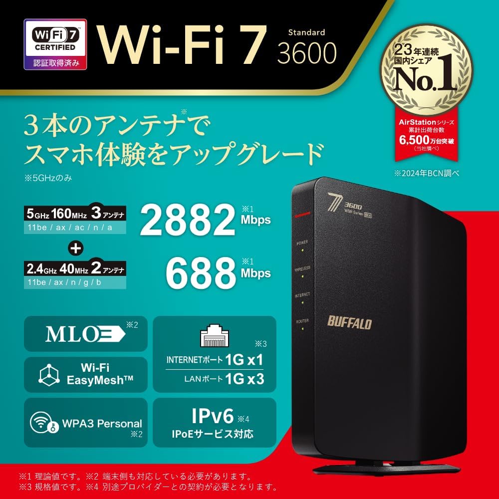 バッファロー Wi-Fiルーター 選べる3グレード＋中継機セット Wi-Fi 5/6/7対応 あなたの家にちょうどいい1台 種類: Wi-Fi5対応 WCR-1166DHPL/N, 中継器セット: 中継器セットなし