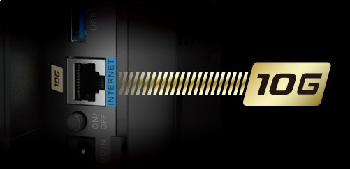 回線側（INTERNET）の差し込み口が10Gbpsに対応したルーターの説明図