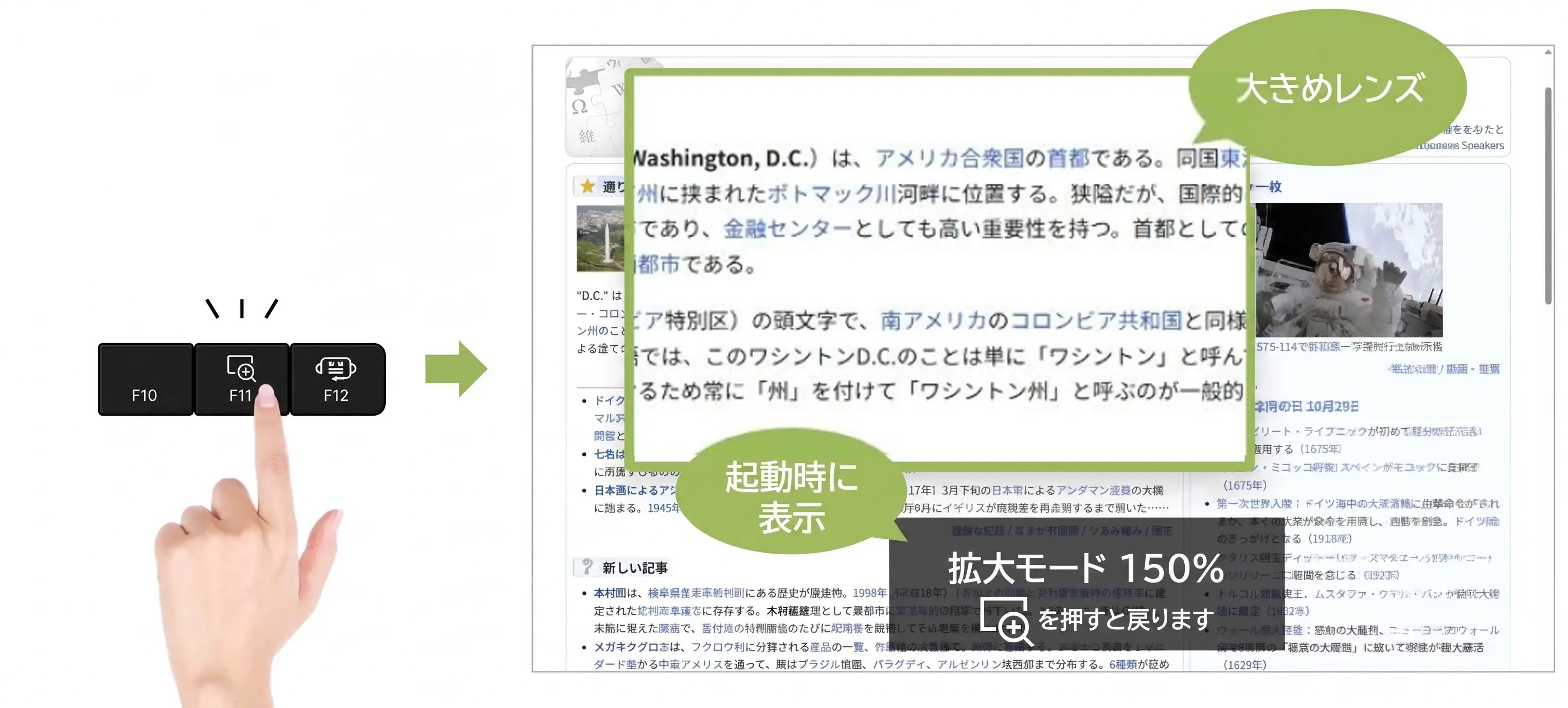 キーを押してマウスカーソルのまわりを拡大した画面の例