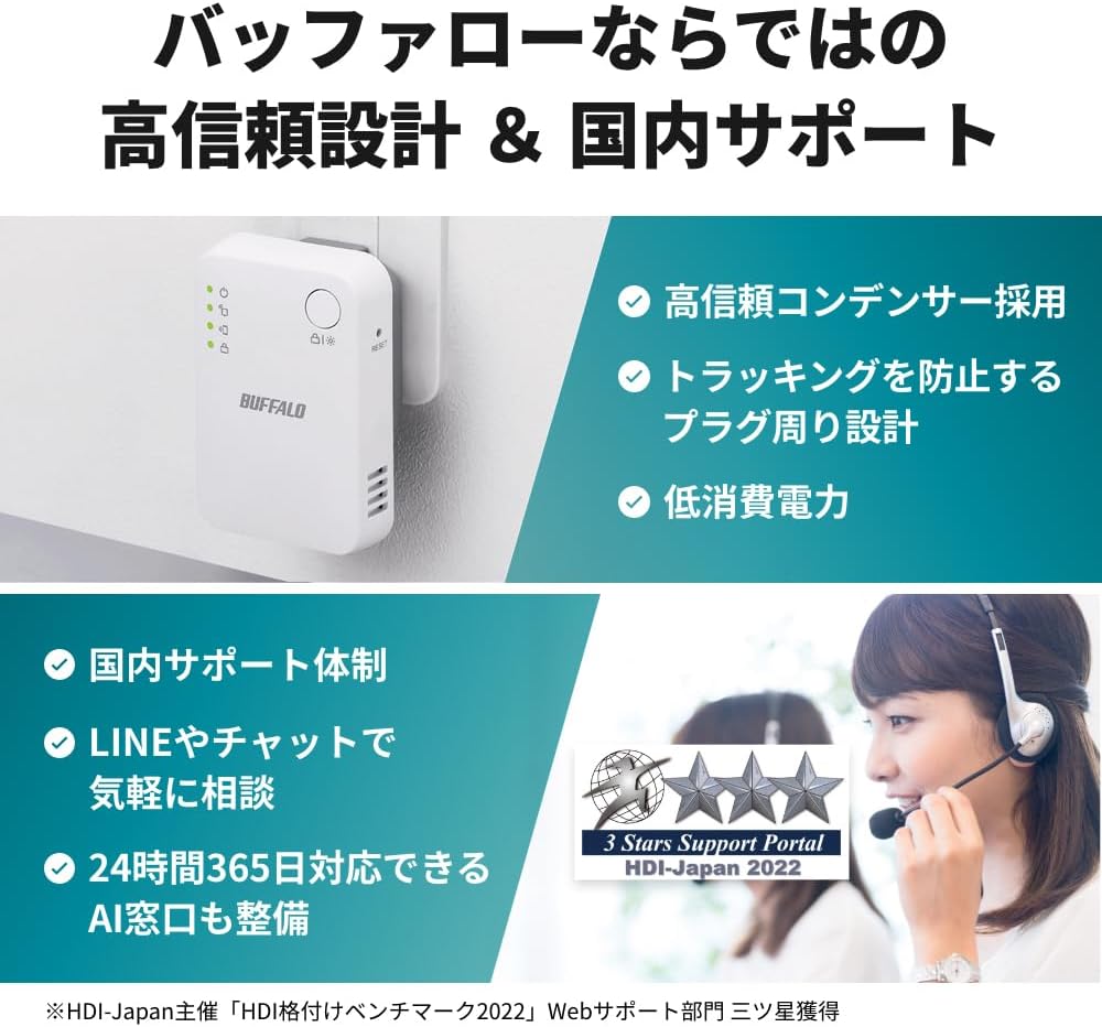 バッファロー Wi-Fi中継機 選べる3グレード Wi-Fi 5/6対応 あなたの家にちょうどいい1台 製品: 【Wi-Fi5対応】WEX-1166DHPL/N