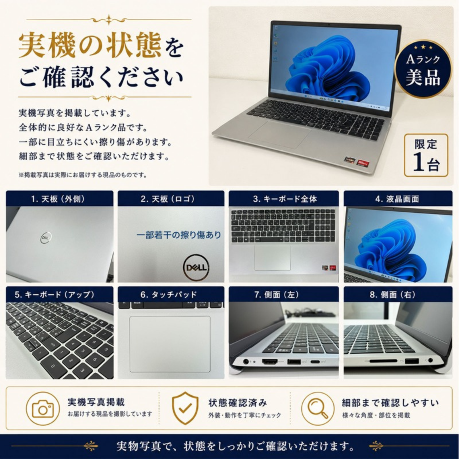 Dell ノートパソコン Inspiron 15.6型 Ryzen5 7530U メモリ8GB SSD512GB Windows11 Office選択可 中古 Office: Officeなし, 電話＆リモートサポート: 付けない