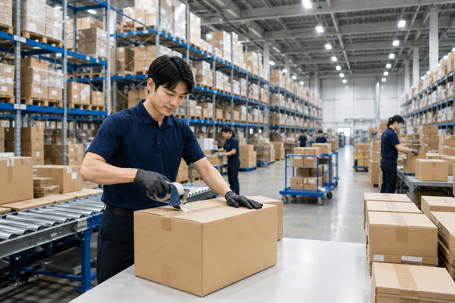 出荷のために商品を梱包している様子