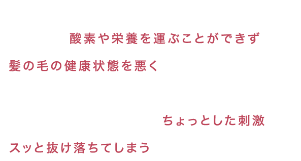 頭皮の血行不良は髪の毛に酸素や栄養を運ぶことができず髪の毛の健康状態を悪くします。