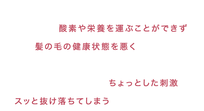 頭皮の血行不良は髪の毛に酸素や栄養を運ぶことができず髪の毛の健康状態を悪くします。