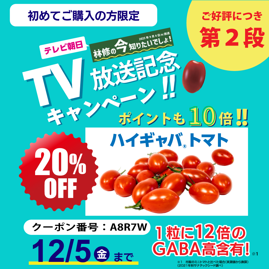 初めてご購入の方限定・産直ハイギャバトマト（2kg）／TV放送記念キャンペーン-【機能性表示食品】高めの血圧を下げる／睡眠の質の向上