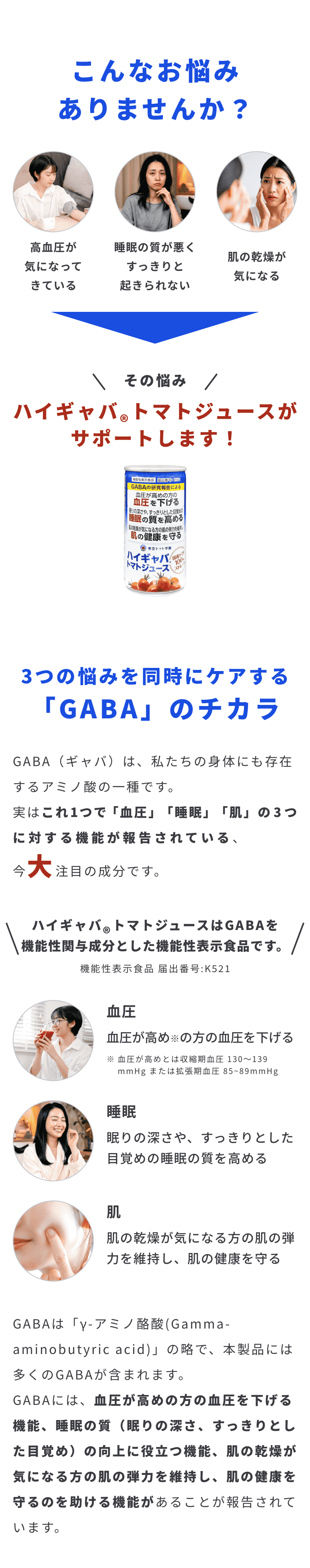 こんなお悩みありませんか？ハイギャバトマトジュースがサポートします