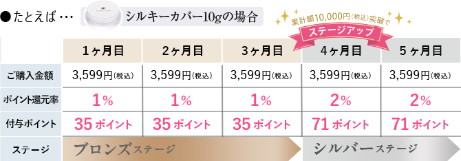 シルキーカバー10gの場合のステージアップ例