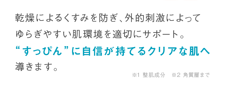 乾燥によるくすみを防ぎ、外的刺激によってゆらぎやすい肌環境を適切にサポート。“すっぴん”に自信が持てるクリアな肌へ導きます。