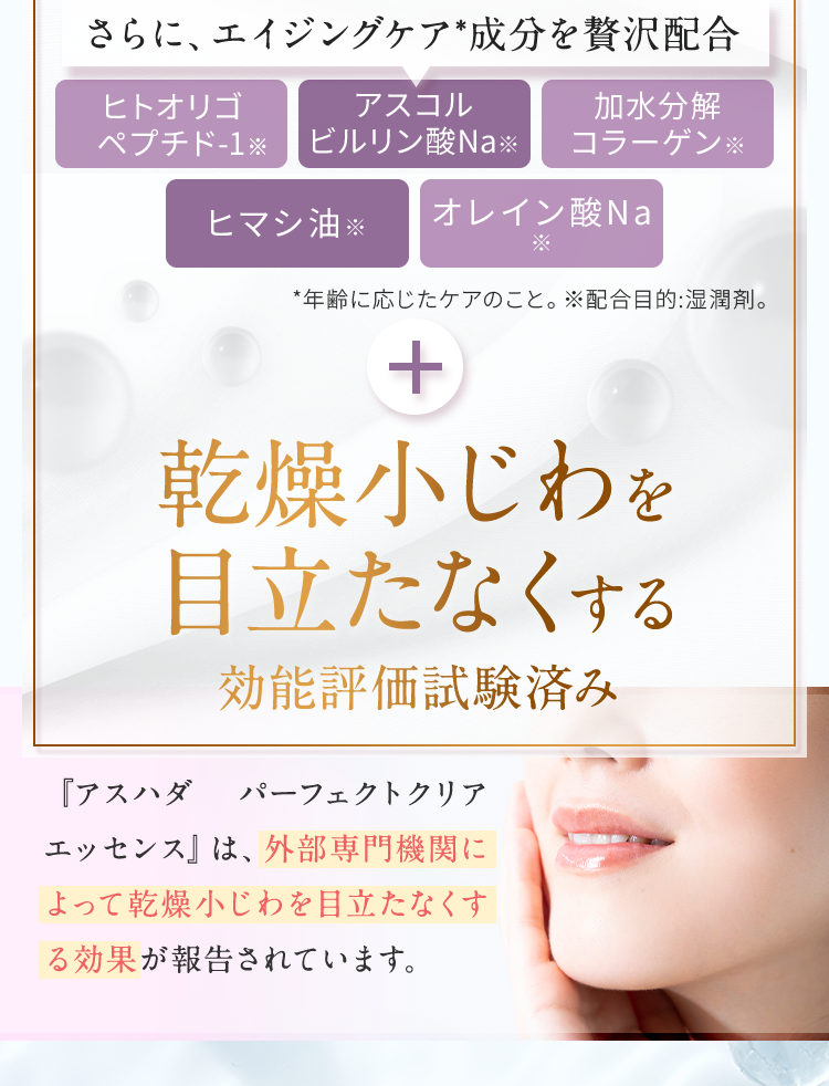 乾燥小じわを目立たなくする効能評価試験済み