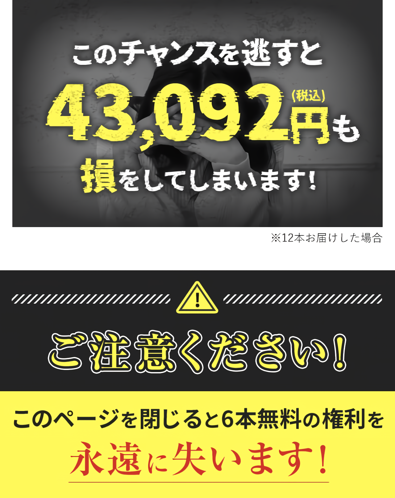 このページを閉じると6本無料の権利を永遠に失います