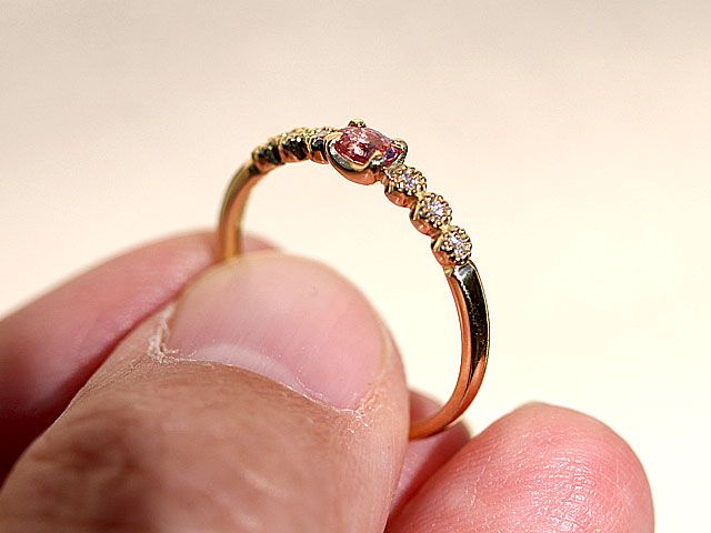 華やかさ　ピンク　無処理　パパラチアサファイア 鑑別書付　0.224ct   ダイヤモンド0.05ct   004  リング　K18　サイズ11号