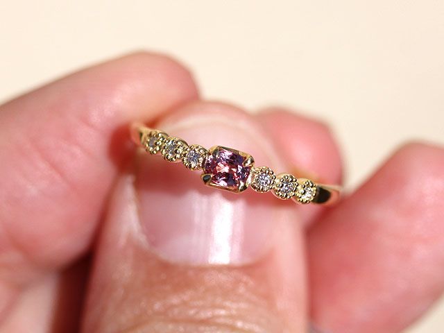 華やかさ　ピンク　無処理　パパラチアサファイア 鑑別書付　0.224ct   ダイヤモンド0.05ct   004  リング　K18　サイズ11号