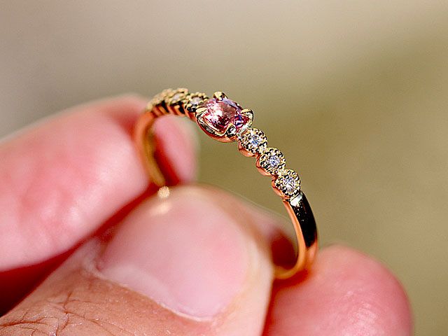 華やかさ　ピンク　無処理　パパラチアサファイア 鑑別書付　0.224ct   ダイヤモンド0.05ct   004  リング　K18　サイズ11号