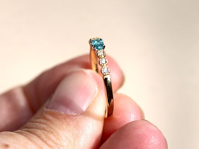 理想　ネオンブルー　パライバトルマリン　0.125ct   ダイヤモンド0.05ct   005　  pt900　K18　サイズ11号