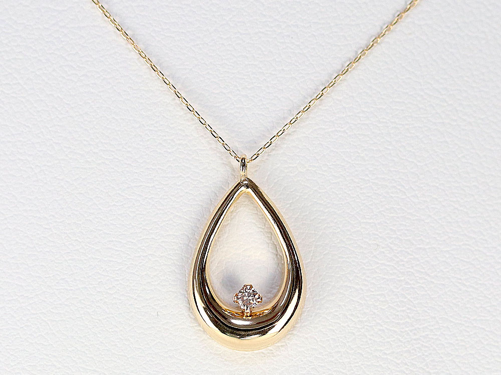 V字あがり　ダイヤモンド　しずく型　ネックレス　K18　015