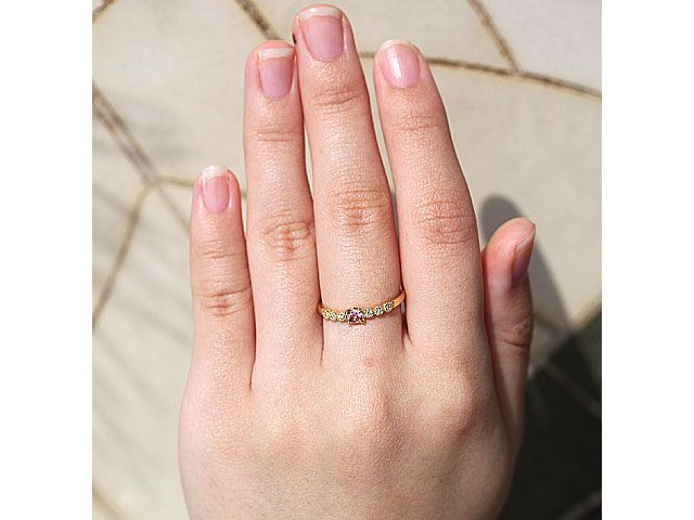 華やかさ　ピンク　無処理　パパラチアサファイア 鑑別書付　0.224ct   ダイヤモンド0.05ct   004  リング　K18　サイズ11号