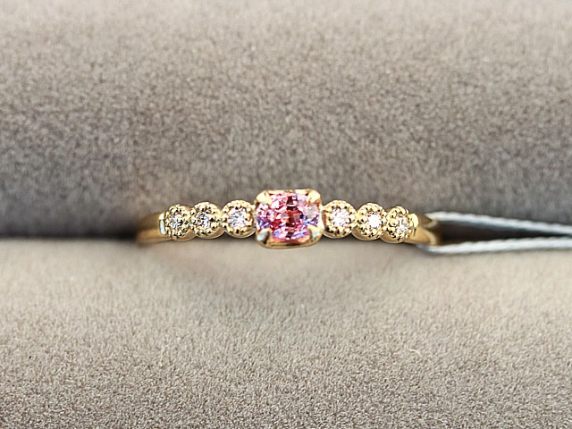華やかさ　ピンク　無処理　パパラチアサファイア 鑑別書付　0.224ct   ダイヤモンド0.05ct   004  リング　K18　サイズ11号