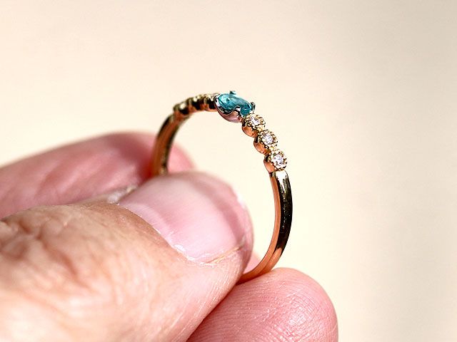 理想　ネオンブルー　パライバトルマリン　0.125ct   ダイヤモンド0.05ct   005　  pt900　K18　サイズ11号