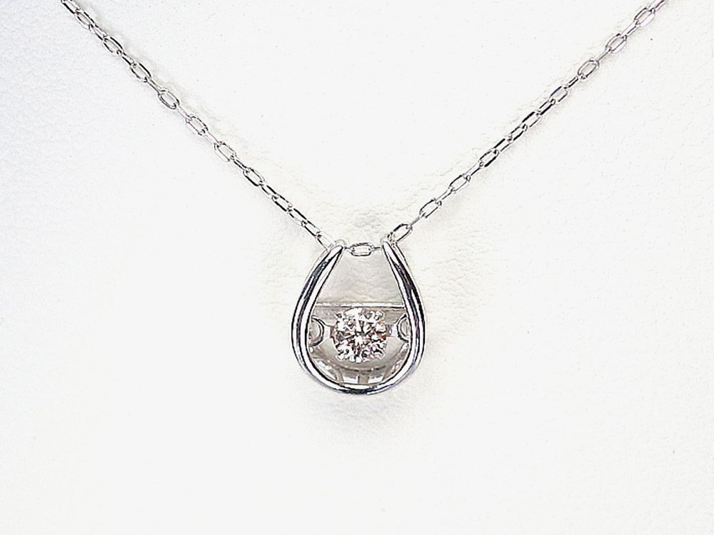 貯め込む　ダンシングストーン　ダイヤモンド　ホースシュー(馬爪)型　ネックレス　K18WG　009