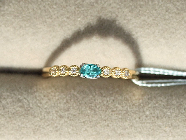 理想　ネオンブルー　パライバトルマリン　0.125ct   ダイヤモンド0.05ct   005　  pt900　K18　サイズ11号