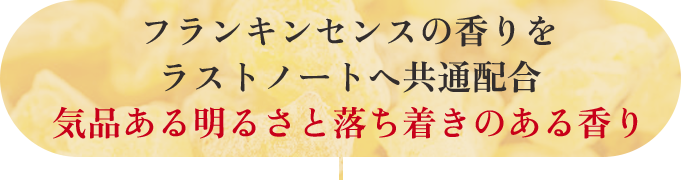 フランキンセンスの香りをラストノートへ共通配合 気品ある明るさと落ち着きのある香り
