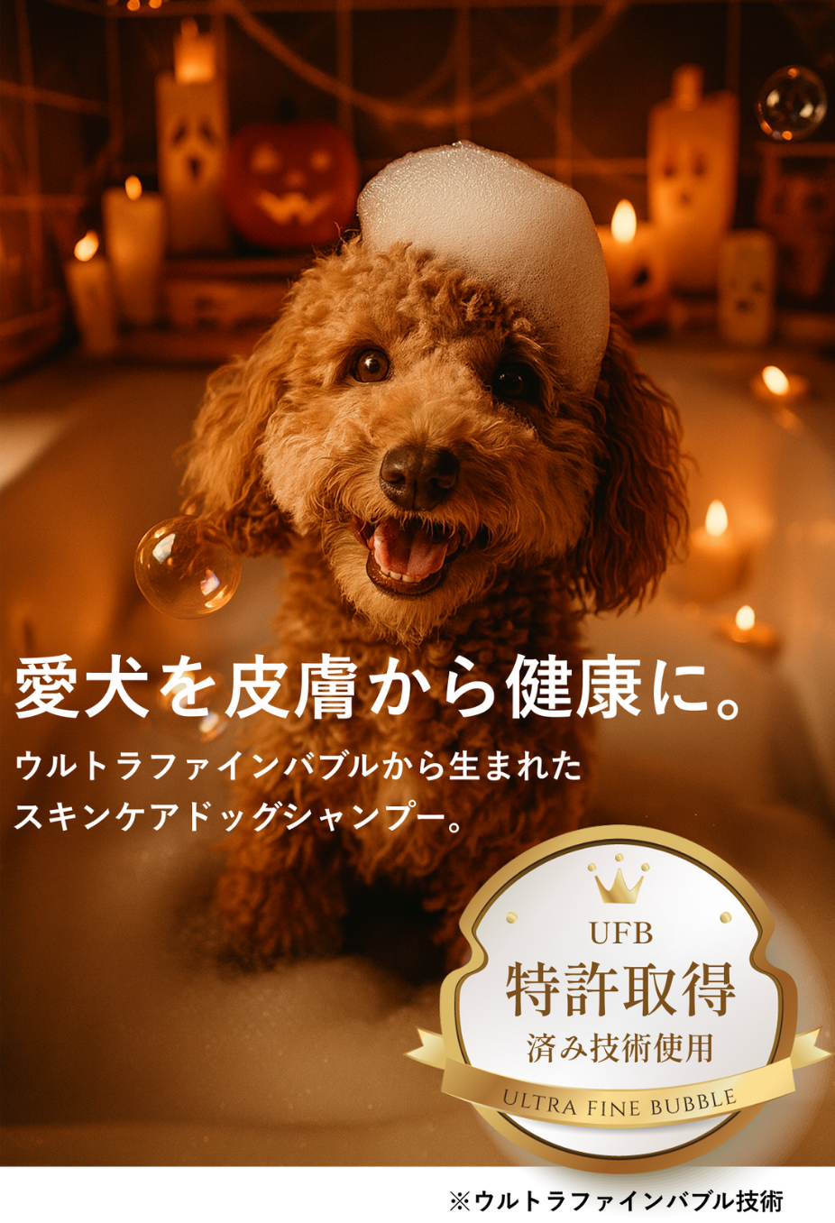 愛犬を皮膚から健康に。ウルトラファインバブルから生まれたスキンケアドッグシャンプー。