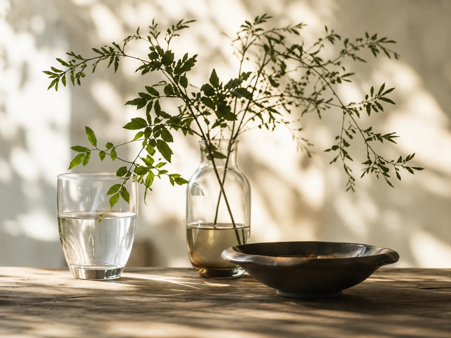植物と器のある静かなセルフケアの時間