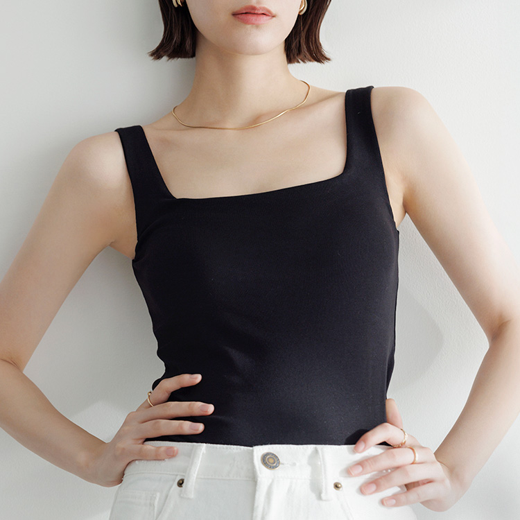 カップイン スクエアネックタンクトップ [カラー]	: ブラック, [サイズ]: S