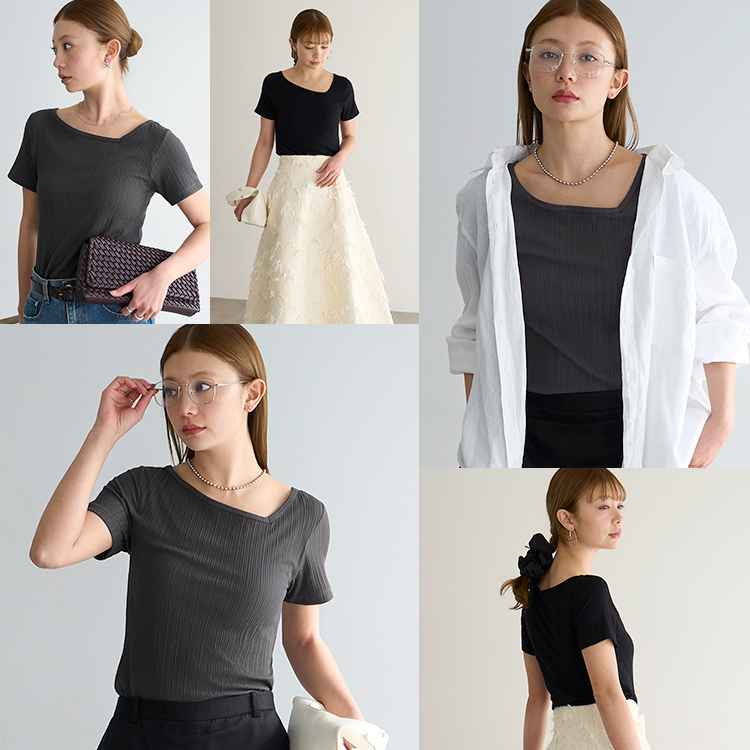 【NEW】カップイン アシンメトリー VネックT [カラー]: ブラック, [サイズ]: S