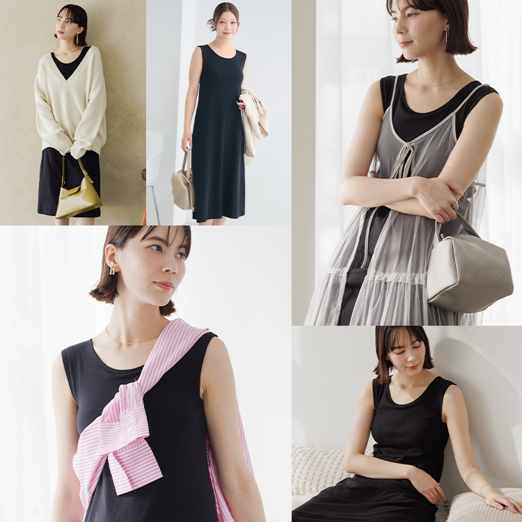 カップイン ボートネック ワンピース ノースリーブ [カラー]	: ブラック, [サイズ]: S