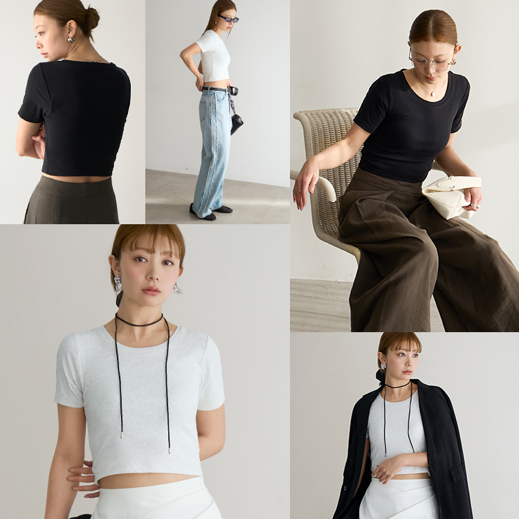 【NEW】カップイン クロップド クルーネックT [カラー]: ブラック, [サイズ]: S