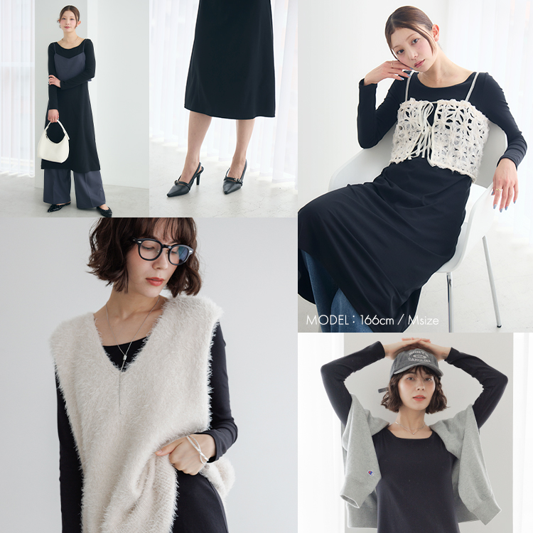 カップイン ボートネック ワンピース ロング [カラー]	: ブラック, [サイズ]: S