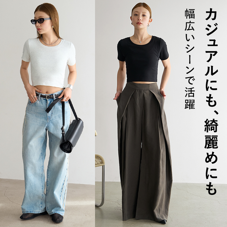 【NEW】カップイン クロップド クルーネックT [カラー]: ブラック, [サイズ]: S