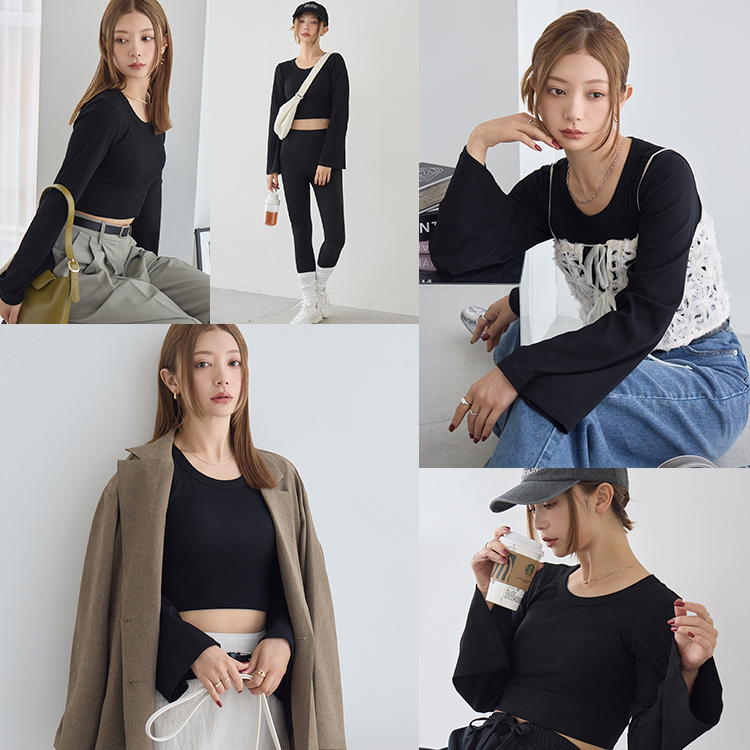 カップイン クロップドT ロング [カラー]	: ブラック, [サイズ]: S