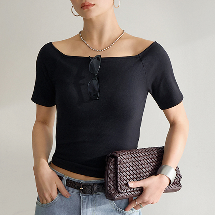 【NEW】カップイン リブオフショルT ハーフ [カラー]: ブラック, [サイズ]: S