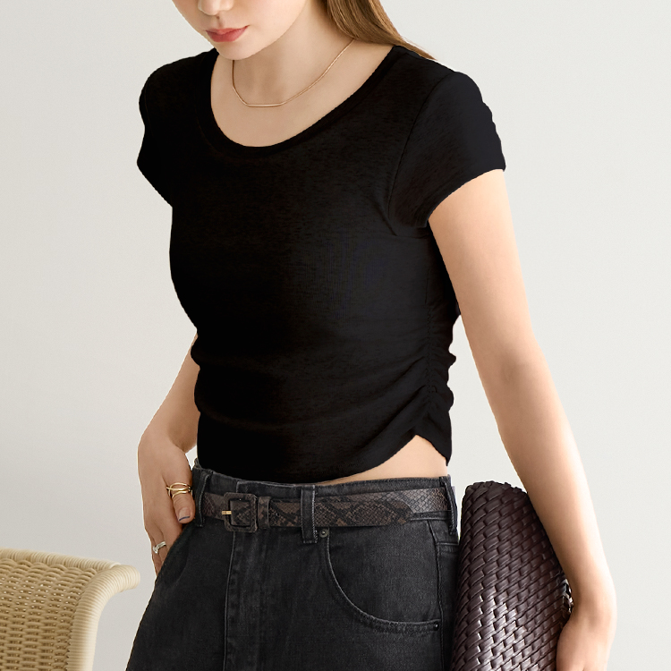 【NEW】カップイン サイドギャザーT [カラー]: ブラック, [サイズ]: S