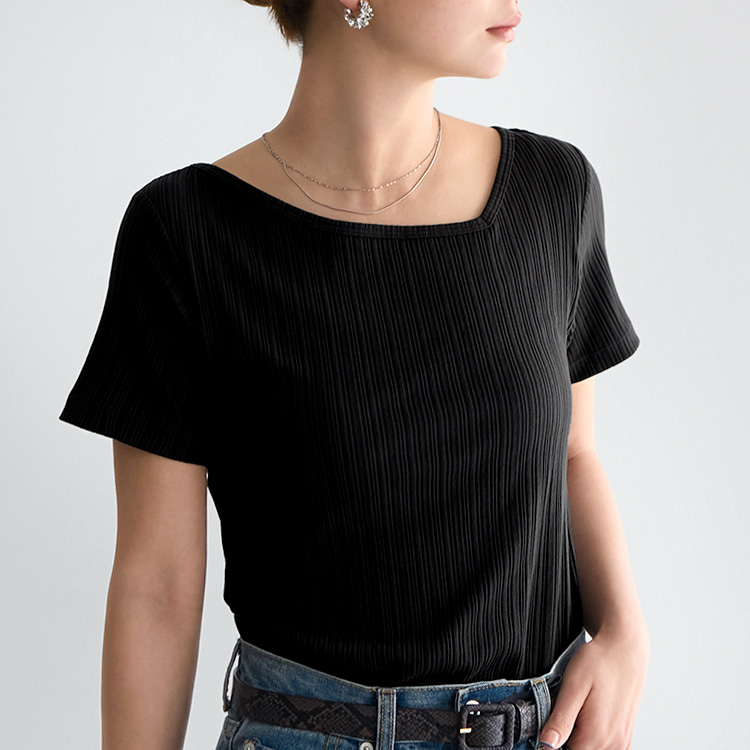 【NEW】カップイン アシンメトリー VネックT [カラー]: ブラック, [サイズ]: S