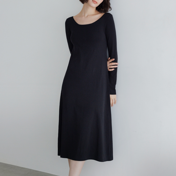 カップイン ボートネック ワンピース ロング [カラー]	: ブラック, [サイズ]: S