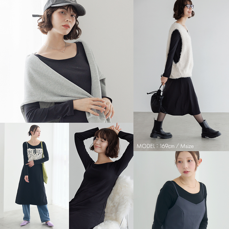 カップイン ボートネック ワンピース ロング [カラー]	: ブラック, [サイズ]: S