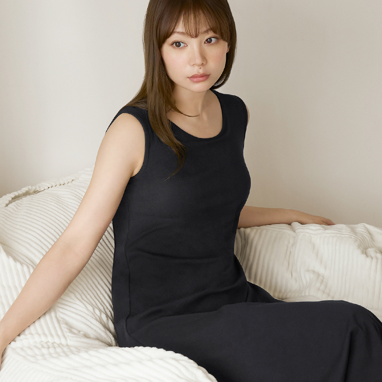 カップイン ボートネック ワンピース ノースリーブ [カラー]	: ブラック, [サイズ]: S