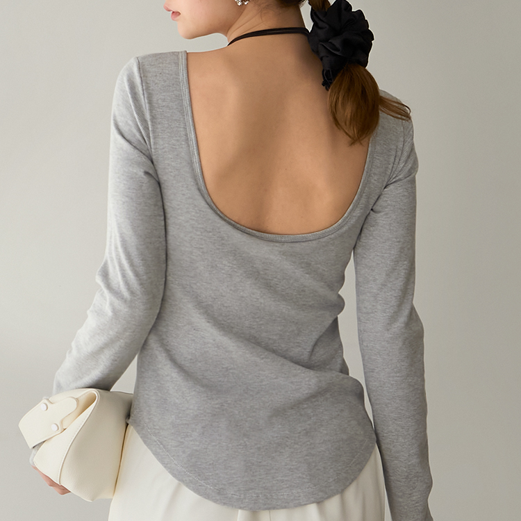 【NEW】カップイン バックオープンT ロング [カラー]: ヘザーグレー, [サイズ]: L